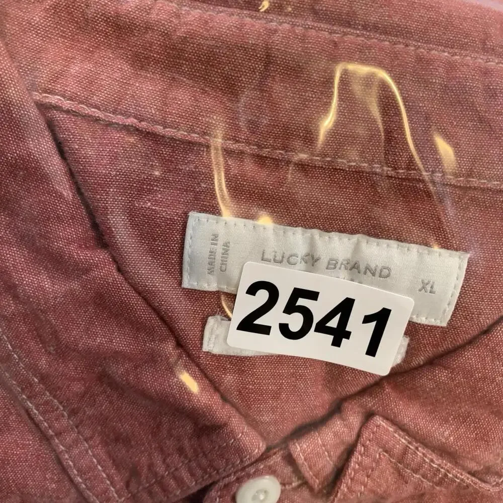 Lucky Brand Shirt‎ Mens XL Red Long Sleeve 100% Linen GI 2 Chest Pockets Classic